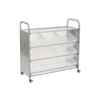 Gratnells Callero Triple School Tilted Tray Cart, Silver, 9 Deep Translucent F2 Trays, Rolling Storage Education & Business Organizer, Casters 221094