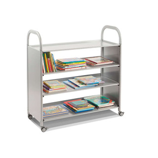 Gratnells Callero Flat Shelf Book Cart, Durable Metal Frame, 3 Wide Shelves with Crossbars, Casters or Feet, Silver, Library Trolley (SSET0644) 221102