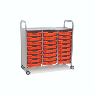 Gratnells Callero Triple School Activity Cart, 24 Shallow Tropical Orange F1 Trays, Rolling Storage Education & Business Organizer, Casters 221106
