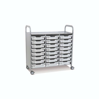 Gratnells Callero Triple School Activity Cart, Silver, 24 Shallow Light Gray F1 Trays, Rolling Storage Education & Business Organizer, Casters 221118