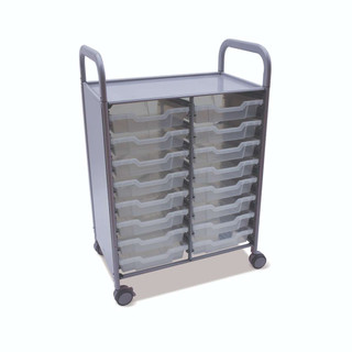 Gratnells Callero Double Column School Activity Cart, Silver, 16 Shallow Translucent F1 Trays, Rolling Storage Organizer, Casters 221142