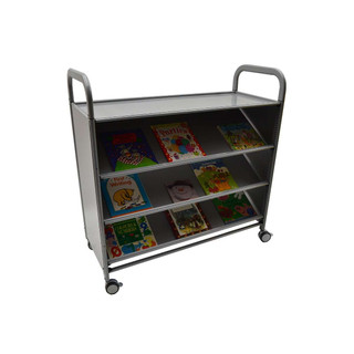 Gratnells Callero Tilting Shelf Book Cart, Durable Metal Frame, 3 Wide Tilted Shelves, Casters or Feet, Silver, Library Trolley (SSET0244) 221152