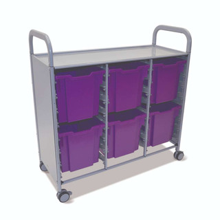 Gratnells Callero Triple School Activity Cart, Silver, 6 Jumbo Plum Purple F3 Trays, Rolling Storage Education & Business Organizer, Casters 221182