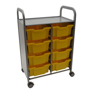 Gratnell's Callero Double Metal School Activity Cart, 8 Deep F2 Trays, Sunshine Yellow Trays, Feet or Casters, Ideal for Education & Business 221200