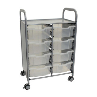 Gratnells Callero Double Metal School Activity Cart, 8 Deep F2 Trays, Translucent Trays, Feet or Casters, Ideal for Education & Business 221214