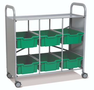 Gratnells Callero Library Cart, Metal School Book Cart, 6 Deep F2 Grass Green Trays, Feet or Casters, Ideal for Education & Business 221236
