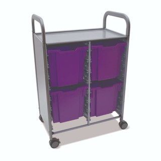 Gratnells Callero Double Metal Cart, 8 Jumbo (F3) Plum Purple Trays, Feet or Casters, Ideal for School Activity and Business Use 221252