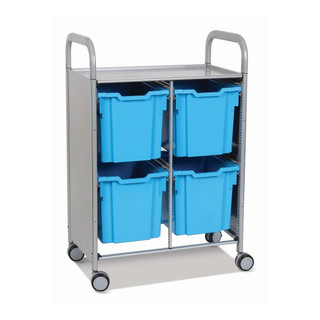 Gratnells Callero Double Metal Cart, 8 Jumbo (F3) Cyan Blue Trays, Feet or Casters, Ideal for School Activity and Business Use 221264
