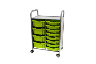 Gratnells Callero Double Metal Cart, 8 F1 Shallow & 4 F2 Deep Jolly Lime Trays, Feet or Casters, Ideal for School Activity and Business Use 221294
