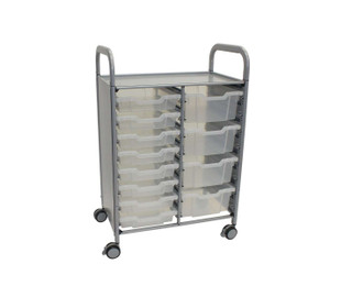 Gratnells Callero Double Metal Cart, 8 F1 Shallow & 4 F2 Deep Translucent Trays, Feet or Casters, Ideal for School Activity and Business Use 221310