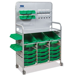 Gratnells MakerSpace Cart with 3 Deep (F2) and 12 Shallow (F1) Grass Green Trays, 12 Mini bins, School Education Organizer Caddy, STEM STEAM, Casters 221390 Gratnells MakerSpace Cart with 3 Deep (F2) and 12 Shallow (F1) Grass Green Trays, 12 Mini bins, School Education Organizer Caddy, STEM STEAM, Casters 221390