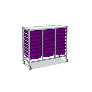 Dynamis Triple Cart Silver Frame with 3" 2 Braked Casters & Optional Feet and 24 , 3 inch deep Plum Purple Trays. Overall Dimensions: 41.5" x 16.6" x 33.5" 221432 Dynamis Triple Cart Silver Frame with 3" 2 Braked Casters & Optional Feet and 24 , 3 inch deep Plum Purple Trays. Overall Dimensions: 41.5" x 16.6" x 33.5" 221432