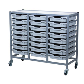 Dynamis Triple Cart Silver Frame with 3" 2 Braked Casters & Optional Feet and 24 , 3 inch deep Light Gray Trays. Overall Dimensions: 41.5" x 16.6" x 33.5" 221444 Dynamis Triple Cart Silver Frame with 3" 2 Braked Casters & Optional Feet and 24 , 3 inch deep Light Gray Trays. Overall Dimensions: 41.5" x 16.6" x 33.5" 221444