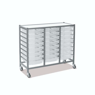 Dynamis Triple Cart Silver Frame with 3" 2 Braked Casters & Optional Feet and 24 , 3 inch deep Translucent Trays. Overall Dimensions: 41.5" x 16.6" x 33.5" 221446 Dynamis Triple Cart Silver Frame with 3" 2 Braked Casters & Optional Feet and 24 , 3 inch deep Translucent Trays. Overall Dimensions: 41.5" x 16.6" x 33.5" 221446