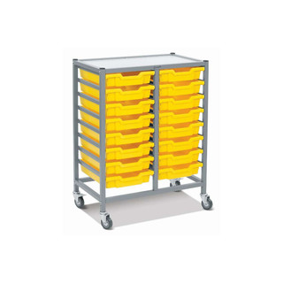 Dynamis Double Cart Silver Frame with 3" 2 Braked Casters & Optional Feet and 16 , 3" Deep Sunshine Yellow Trays, Overall Dimensions: H 36.8 x W 28.9 x D 17.3_main