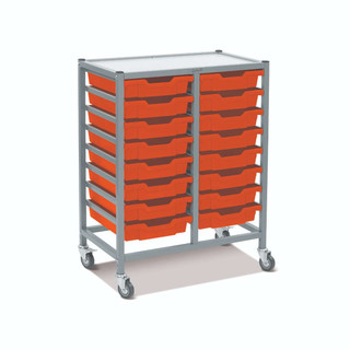 Dynamis Double Cart Silver Frame with 3" 2 Braked Casters & Optional Feet and 16, 3 inch deep Tropical Orange Trays. Overall Dimensions: 28" x 16.6" x 33.5" 221458 Dynamis Double Cart Silver Frame with 3" 2 Braked Casters & Optional Feet and 16, 3 inch deep Tropical Orange Trays. Overall Dimensions: 28" x 16.6" x 33.5" 221458
