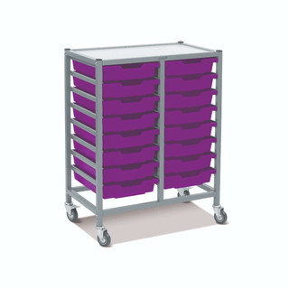 Dynamis Double Cart Silver Frame with 3" 2 Braked Casters & Optional Feet and 16 , 3 inch deep Plum Purple Trays. Overall Dimensions: 28" x 16.6" x 33.5" 221460 Dynamis Double Cart Silver Frame with 3" 2 Braked Casters & Optional Feet and 16 , 3 inch deep Plum Purple Trays. Overall Dimensions: 28" x 16.6" x 33.5" 221460
