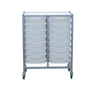 Dynamis Double Cart Silver Frame with 3" 2 Braked Casters & Optional Feet and 16 , 3 inch deep Translucent Trays. Overall Dimensions: 28" x 16.6" x 33.5" 221470 Dynamis Double Cart Silver Frame with 3" 2 Braked Casters & Optional Feet and 16 , 3 inch deep Translucent Trays. Overall Dimensions: 28" x 16.6" x 33.5" 221470