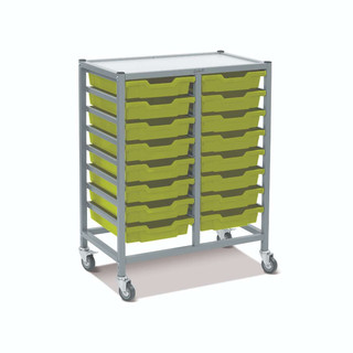 Dynamis Double Cart Silver Frame with 3" 2 Braked Casters & Optional Feet and 16, 3 inch deep Jolly Lime Trays. Overall Dimensions: 28" x 16.6" x 33.5" 221478 Dynamis Double Cart Silver Frame with 3" 2 Braked Casters & Optional Feet and 16, 3 inch deep Jolly Lime Trays. Overall Dimensions: 28" x 16.6" x 33.5" 221478