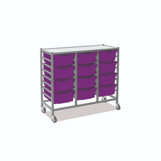 Dynamis Triple Cart Silver Frame with 3" 2 Braked Casters & Optional Feet and 12, 6 inch deep Plum Purple Trays. Overall Dimensions: 41.5" x 16.6" x 33.5" 221484 Dynamis Triple Cart Silver Frame with 3" 2 Braked Casters & Optional Feet and 12, 6 inch deep Plum Purple Trays. Overall Dimensions: 41.5" x 16.6" x 33.5" 221484