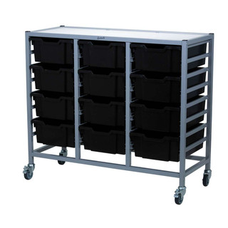 Dynamis Triple Cart Silver Frame with 3" 2 Braked Casters & Optional Feet and 12, 6 inch deep Jet Black Trays. Overall Dimensions: 41.5" x 16.6" x 33.5" 221496 Dynamis Triple Cart Silver Frame with 3" 2 Braked Casters & Optional Feet and 12, 6 inch deep Jet Black Trays. Overall Dimensions: 41.5" x 16.6" x 33.5" 221496