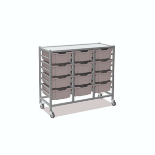 Dynamis Triple Cart Silver Frame with 3" 2 Braked Casters & Optional Feet and 12 , 6" Deep Silver Trays, Overall Dimensions: 41.5" x 16.6" x 33.5"_main