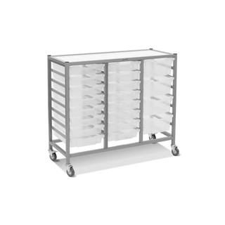 Dynamis Triple Cart Silver Frame with 3" 2 Braked Casters & Optional Feet and 16-3 inch deep and 4-6 inch deep Translucent Trays. Overall Dimensions: 41.5" x 16.6" x 33.5" 221518 Dynamis Triple Cart Silver Frame with 3" 2 Braked Casters & Optional Feet and 16-3 inch deep and 4-6 inch deep Translucent Trays. Overall Dimensions: 41.5" x 16.6" x 33.5" 221518