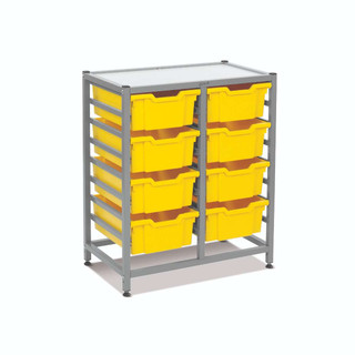 Dynamis Double Cart Silver Frame with 3" 2 Braked Casters & Optional Feet and 8, 6 inch deep Sunshine Yellow Trays. Overall Dimensions: 28" x 16.6" x 33.5" 221528 Dynamis Double Cart Silver Frame with 3" 2 Braked Casters & Optional Feet and 8, 6 inch deep Sunshine Yellow Trays. Overall Dimensions: 28" x 16.6" x 33.5" 221528