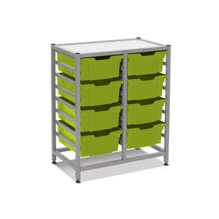 Dynamis Double Cart Silver Frame with 3" 2 Braked Casters & Optional Feet and 8, 6 inch deep Jolly Lime Trays. Overall Dimensions: 28" x 16.6" x 33.5" 221550 Dynamis Double Cart Silver Frame with 3" 2 Braked Casters & Optional Feet and 8, 6 inch deep Jolly Lime Trays. Overall Dimensions: 28" x 16.6" x 33.5" 221550