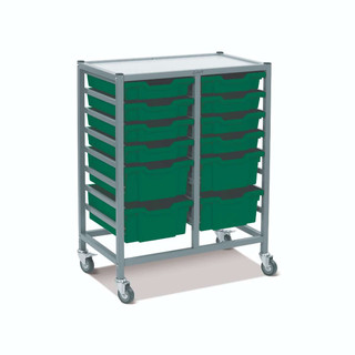 Dynamis Double Cart Silver Frame with 3" 2 Braked Casters & Optional Feet and 8- 3 inch deep and 4-6 inch Grass Green Trays. Overall Dimensions: 28" x 16.6" x 33.5" 221562 Dynamis Double Cart Silver Frame with 3" 2 Braked Casters & Optional Feet and 8- 3 inch deep and 4-6 inch Grass Green Trays. Overall Dimensions: 28" x 16.6" x 33.5" 221562