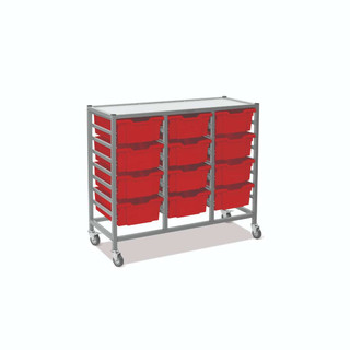 Dynamis Triple Cart Silver Frame with 3" 2 Braked Casters & Optional Feet and 12, 6 inch deep Flame Red Trays. Overall Dimensions: 41.5" x 16.6" x 33.5" 221488 Dynamis Triple Cart Silver Frame with 3" 2 Braked Casters & Optional Feet and 12, 6 inch deep Flame Red Trays. Overall Dimensions: 41.5" x 16.6" x 33.5" 221488
