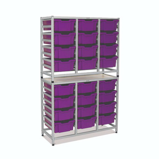 Dynamis Combo Cart Silver Frame with feet 24- 6 inch deep Plum Purple Trays. Overall Dimensions: 41.5" x 16.6" x 67.2" 221748