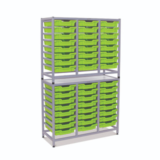 Dynamis Combo Cart Silver Frame with feet 48 Shallow 3 inch deep Jolly Lime Trays. Overall Dimensions: 41.5" x 16.6" x 67.2"