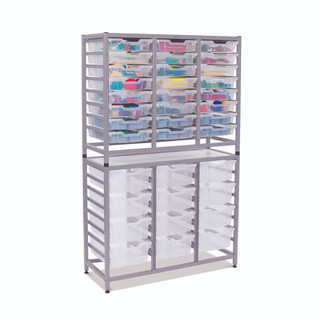 Dynamis Combo Cart Silver Frame with feet 24- 3 inch and 12- 6 inch deep Translucent Trays. Overall Dimensions: 41.5" x 16.6" x 67.2" 221710