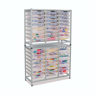 Dynamis Combo Cart Silver Frame with Feet 48 Shallow 3 Inch Deep Translucent Trays, Overall Dimensions: 41.5" x 16.6" x 67.2"_main