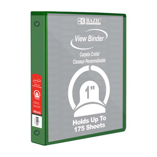 1" Green 3-Ring View Binder w/ 2-Pockets 12 Packs 222534