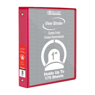1" Red 3-Ring View Binder w/ 2-Pockets 12 Packs 222536