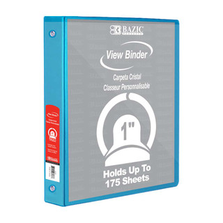 1" Cyan 3-Ring View Binder w/ 2-Pockets 12 Packs 222540