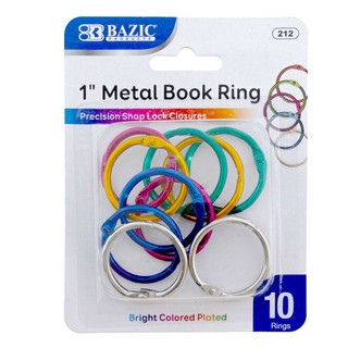 1" Assorted Color Metal Book Rings (10/Pack) 24 Packs 222590