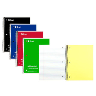 5-Subject Notebook, Wide Ruled, Assorted Colors 222086