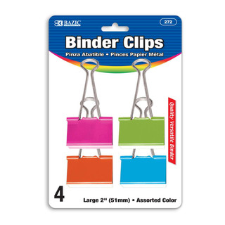 Large 2" (51mm) Assorted Color Binder Clip (4/Pack) 24 Packs 222424