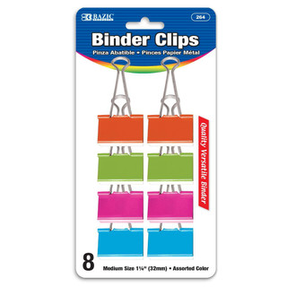 Medium 1 1/4" (32mm) Assorted Color Binder Clip (8/Pack) 24 Packs 222416