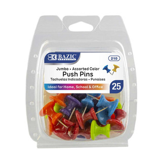 Assorted Color Jumbo Push Pins (25/Pack) 24 Packs 222682