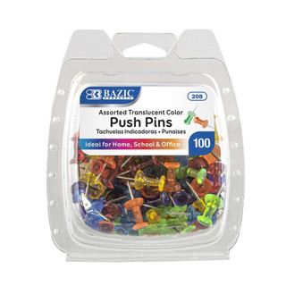 Assorted Translucent Color Push Pins (100/Pack) 24 Packs 222678 Assorted Translucent Color Push Pins (100/Pack) 24 Packs 222678