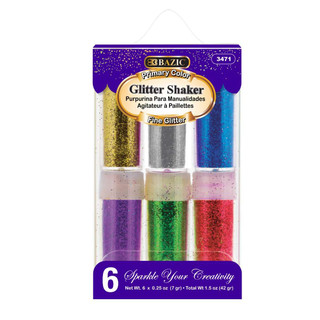 0.25 oz (7g) 6 Primary Color Glitter Shaker 24 Pack 223066
