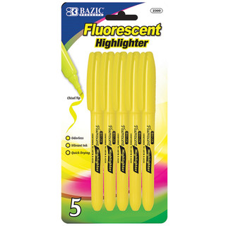Yellow Pen Style Fluorescent Highlighter w/ Pocket Clip (5/Pack) 24 Pack 