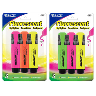 Fluorescent Highlighter w/ Pocket Clip (3/Pack) 24 Pack 223138