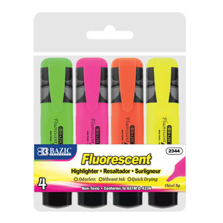 Fluorescent Highlighter w/ Pocket Clip (4/Pack) 24 Pack 223140