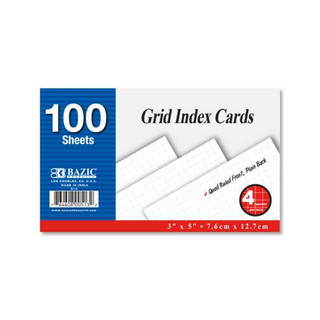 100 Ct. 3" X 5" Quad Ruled 4-1" White Index Card 223152