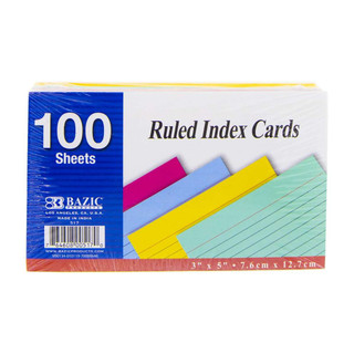 100 Ct. 3" X 5" Ruled Colored Index Card 223158